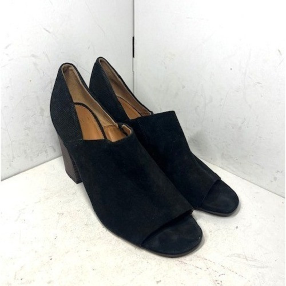 Sarto Franco Sarto Ellison Black Suede Peep Toe Block Heel Booties Size 10M